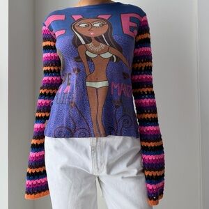 Custo Barcelona Blue Graphic Knit Long Sleeve Tee - Large